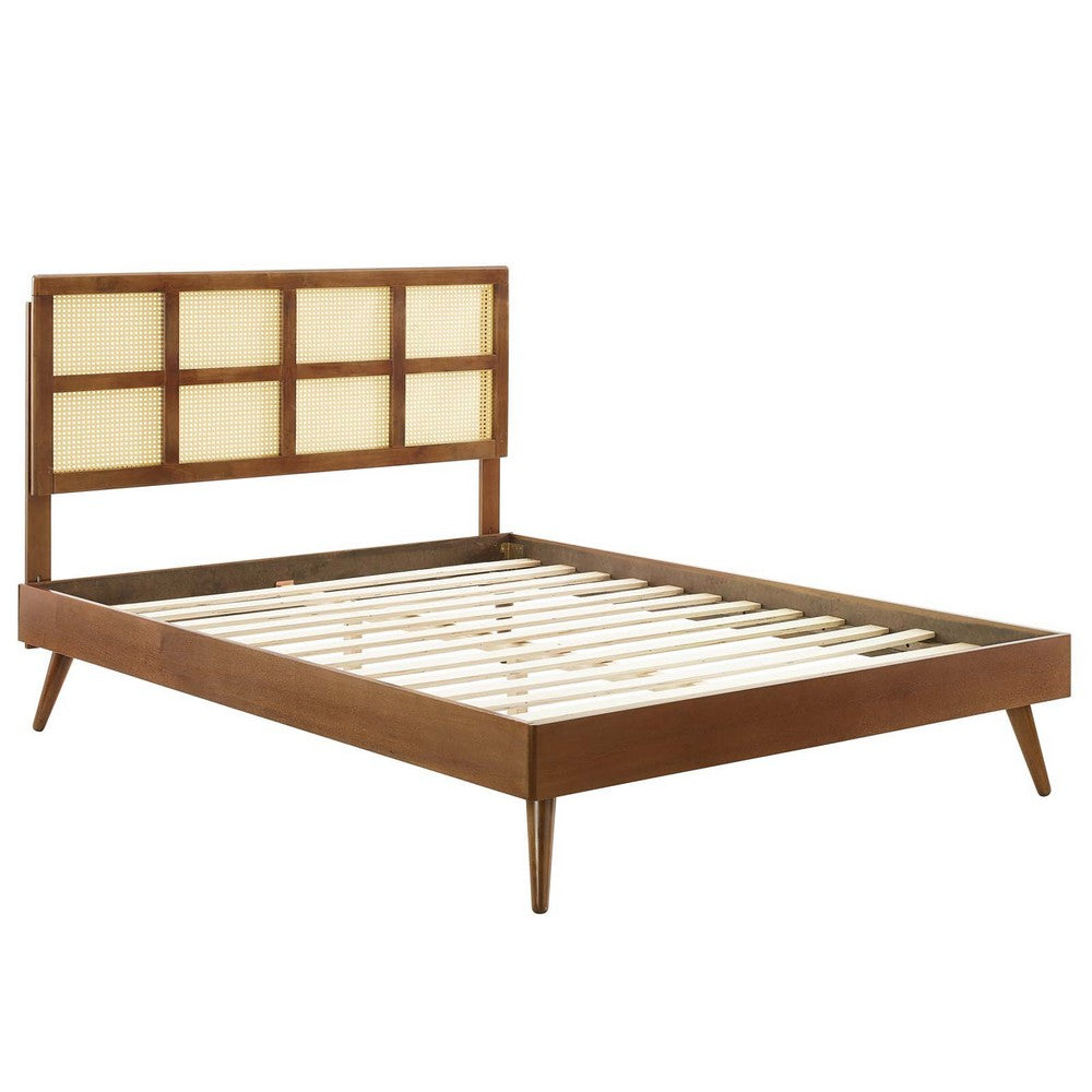 Sidney Cane and Wood King Platform Bed With Splayed Legs by Modway| Brown