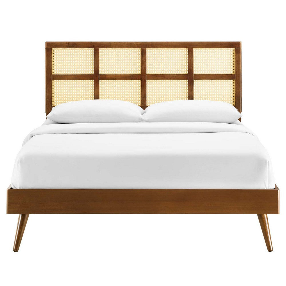 Sidney Cane and Wood King Platform Bed With Splayed Legs by Modway| Brown