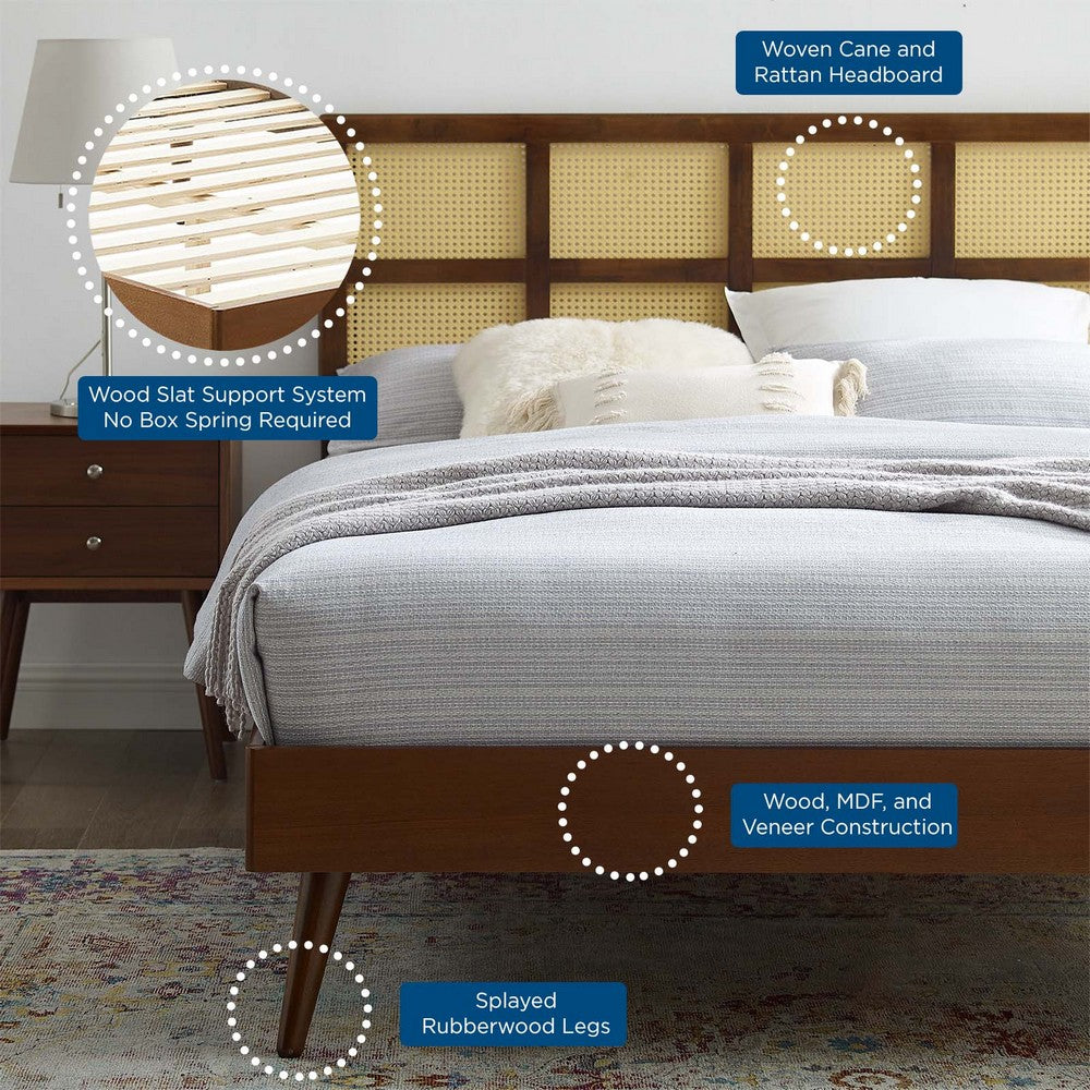 Sidney Cane and Wood King Platform Bed With Splayed Legs by Modway| Brown