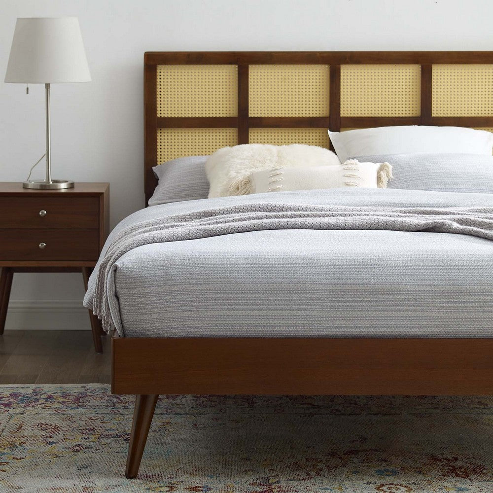 Sidney Cane and Wood King Platform Bed With Splayed Legs by Modway| Brown