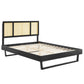 Modway Kelsea Cane and Wood Full Platform Bed with Angular Legs in Black MDY-MOD-6695-BLK