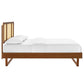 Modway Kelsea Cane and Wood Full Platform Bed with Angular Legs in Walnut MDY-MOD-6695-WAL