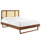 Modway Kelsea Cane and Wood Full Platform Bed with Angular Legs in Walnut