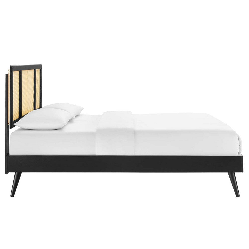 Modway Kelsea Cane and Wood Full Platform Bed with Splayed Legs in Black MDY-MOD-6696-BLK