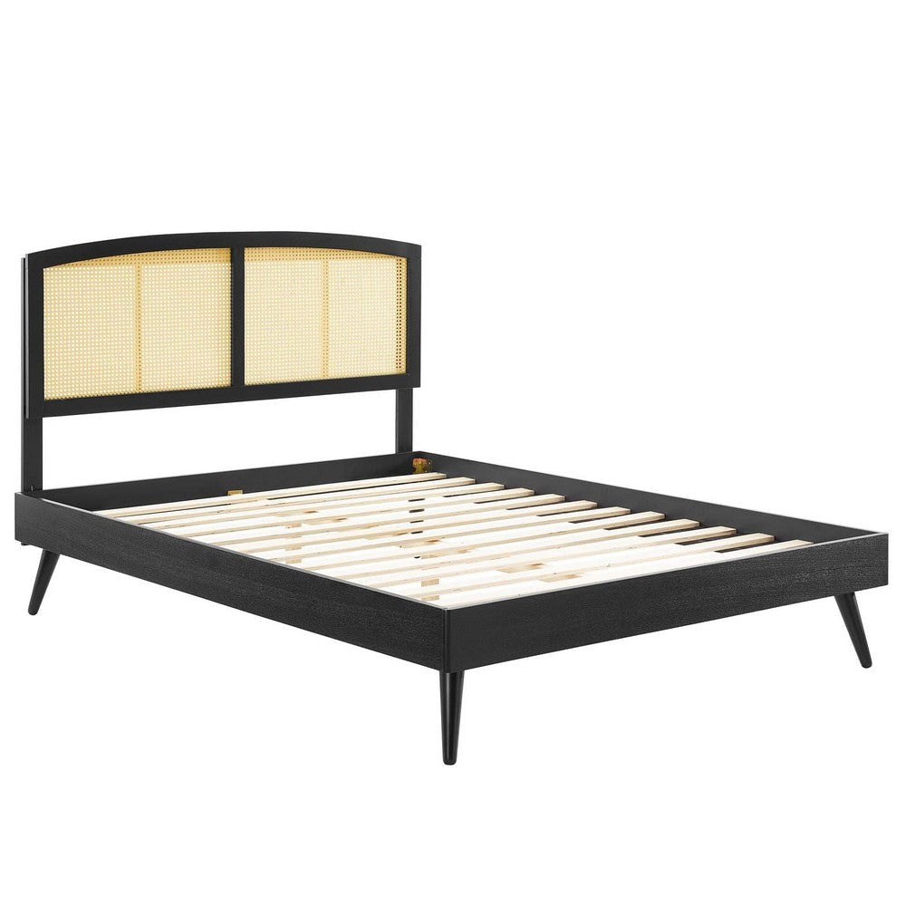 Modway Sierra Cane and Wood Full Platform Bed with Splayed Legs in Black MDY-MOD-6700-BLK