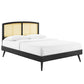 Modway Sierra Cane and Wood Full Platform Bed with Splayed Legs in Black