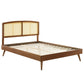 Modway Sierra Cane and Wood Full Platform Bed with Splayed Legs in Walnut MDY-MOD-6700-WAL