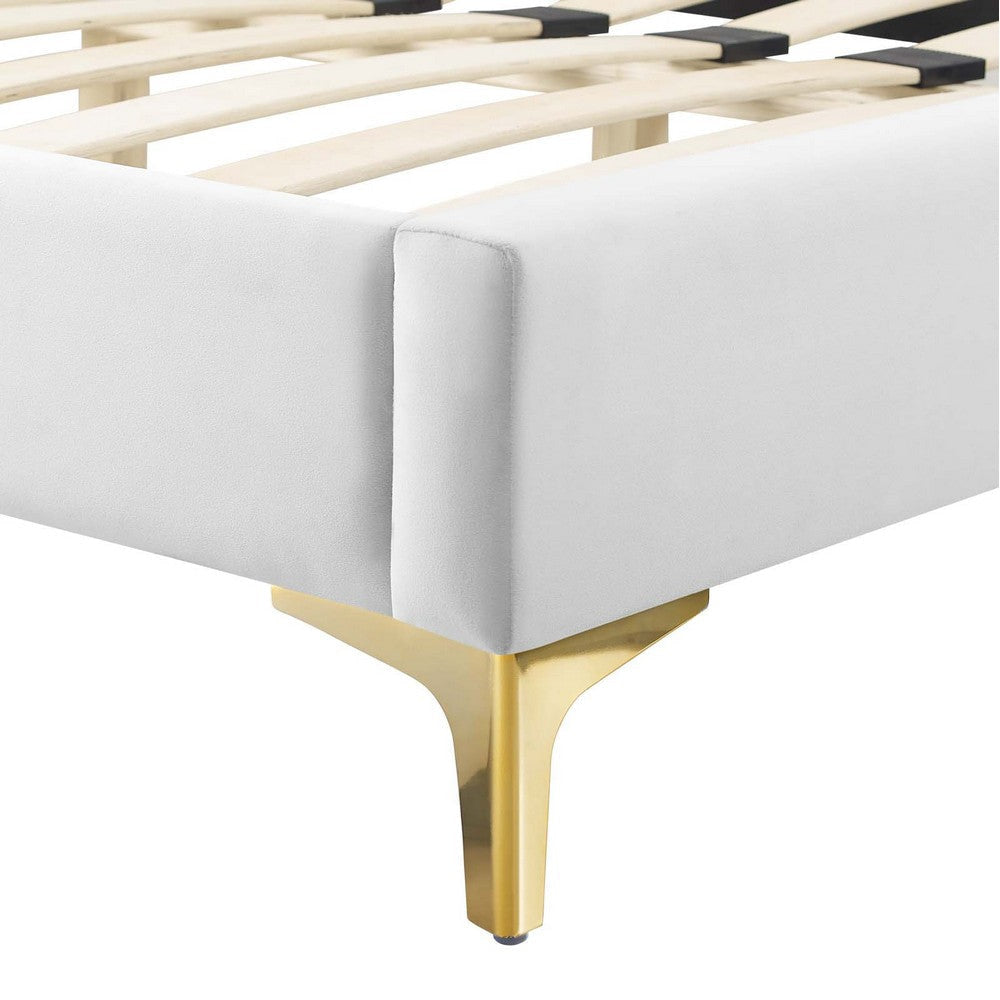 Modway Sienna Performance Velvet Queen Platform Bed in White MDY-MOD-6712-WHI