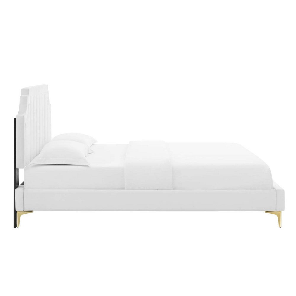 Modway Sienna Performance Velvet Queen Platform Bed in White MDY-MOD-6712-WHI