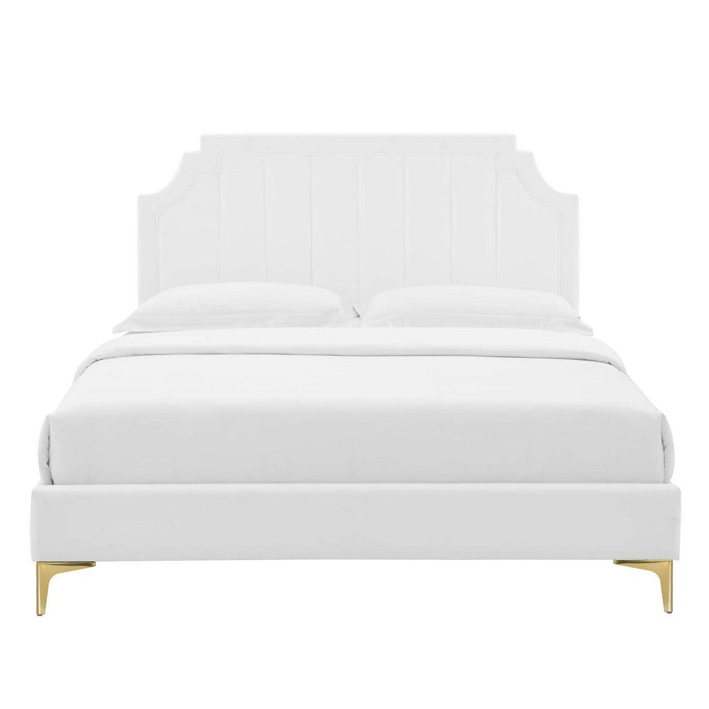 Modway Sienna Performance Velvet Queen Platform Bed in White MDY-MOD-6712-WHI