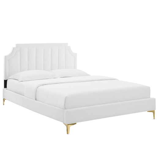Modway Sienna Performance Velvet Queen Platform Bed in White