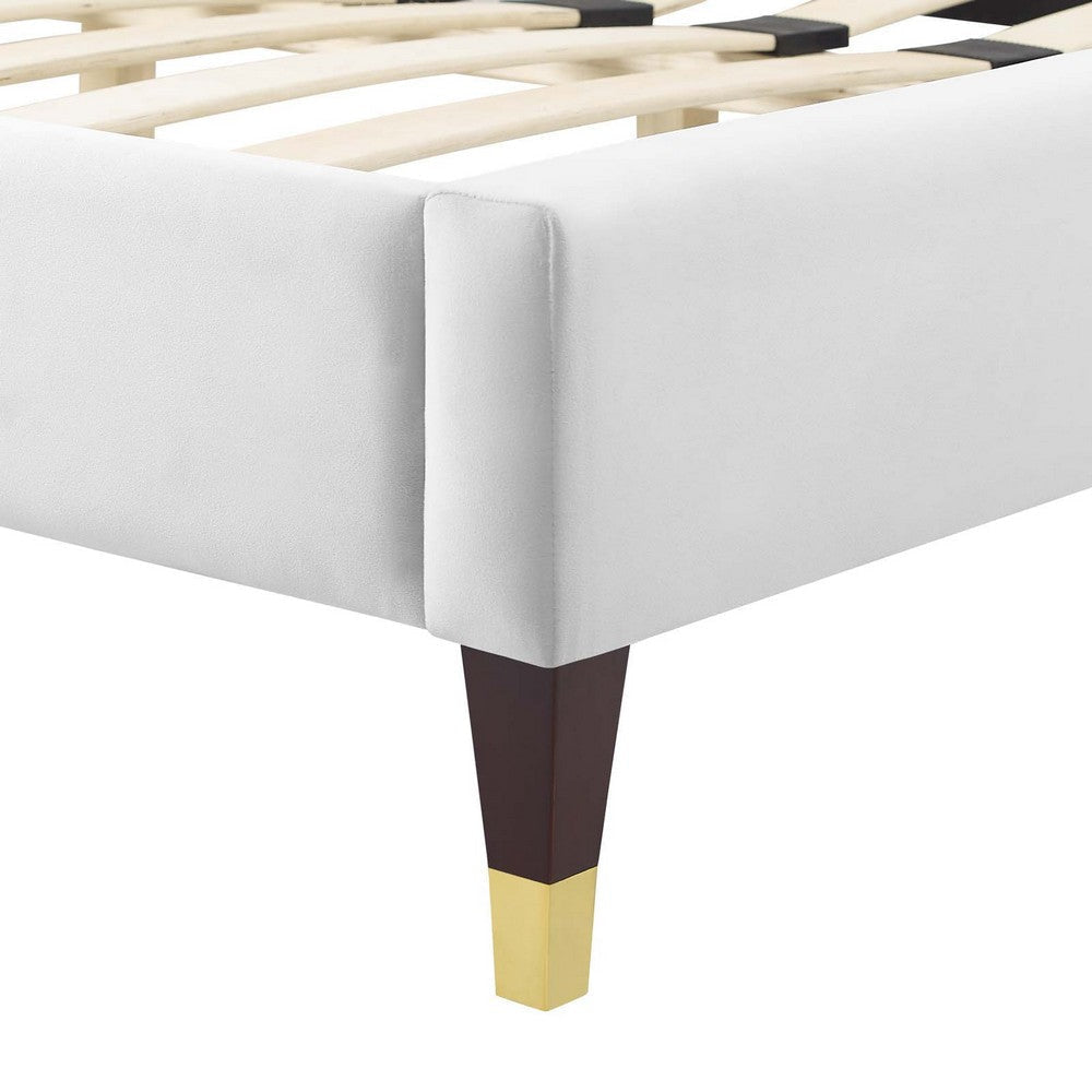 Modway Sienna Performance Velvet Queen Platform Bed in White MDY-MOD-6712-WHI
