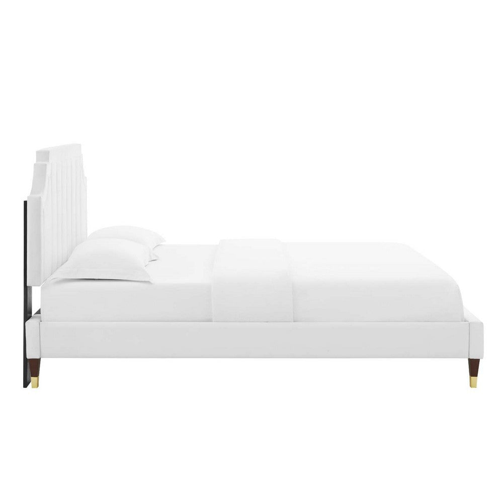 Modway Sienna Performance Velvet Queen Platform Bed in White MDY-MOD-6712-WHI