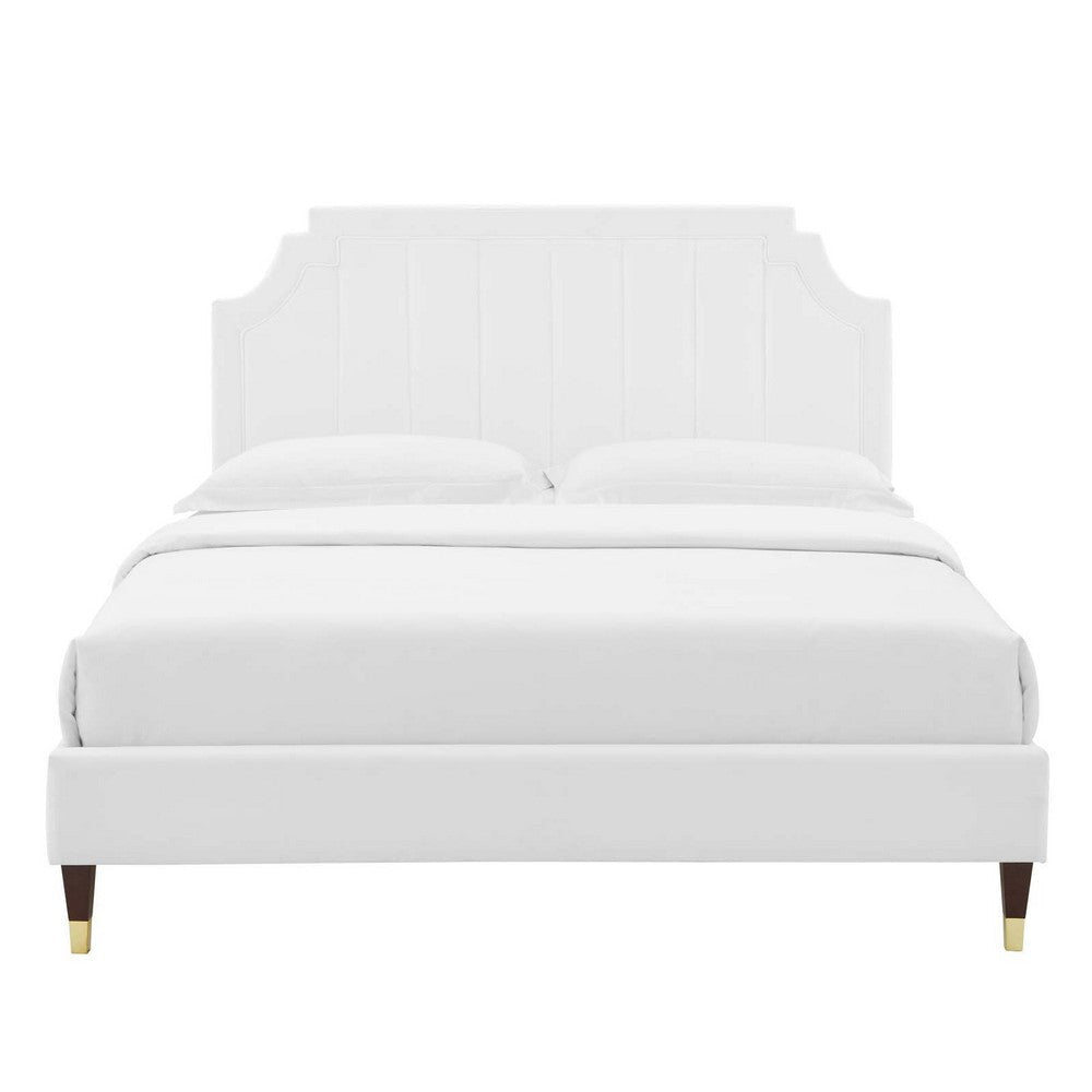 Modway Sienna Performance Velvet Queen Platform Bed in White MDY-MOD-6712-WHI