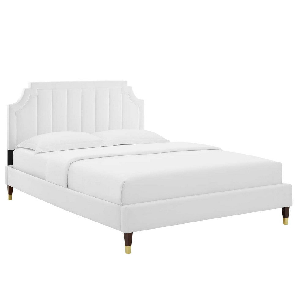 Modway Sienna Performance Velvet Queen Platform Bed in White