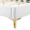 Modway Gwyneth Tufted Performance Velvet Queen Platform Bed in White with Gold Metal Legs MDY-MOD-6751-WHI