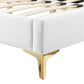 Modway Gwyneth Tufted Performance Velvet Full Platform Bed in White with Gold Metal Legs MDY-MOD-6757-WHI