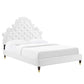 Modway Gwyneth Tufted Performance Velvet Full Platform Bed in White with Wood and Gold Legs