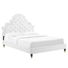 Modway Gwyneth Tufted Performance Velvet Full Platform Bed in White with Wood and Gold Legs