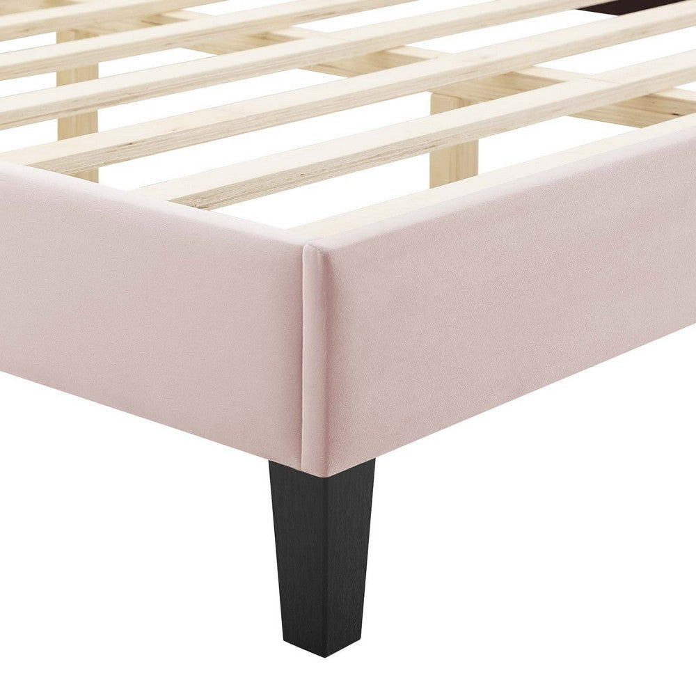 Modway Gwyneth Tufted Performance Velvet Full Platform Bed in Pink with Black Wood Legs MDY-MOD-6759-PNK