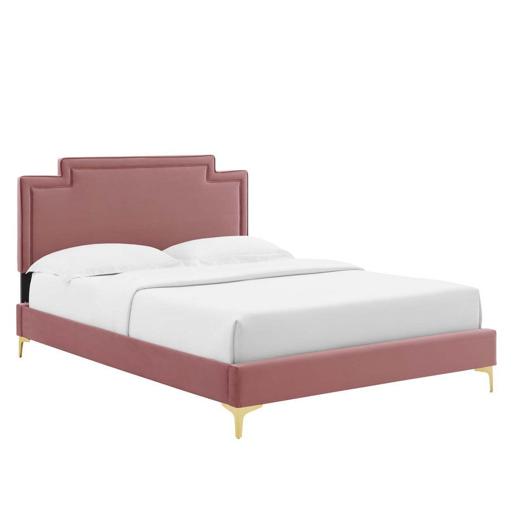 Modway Liva Performance Velvet Twin Bed in Dusty Rose
