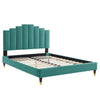 Modway Elise Channel Tufted Performance Velvet Full Platform Bed in Teal with Gold Legs MDY-MOD-6874-TEA