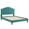 Modway Elise Channel Tufted Performance Velvet Full Platform Bed in White with Black Wood Legs Twin Teal MDY-MOD-6876-TEA