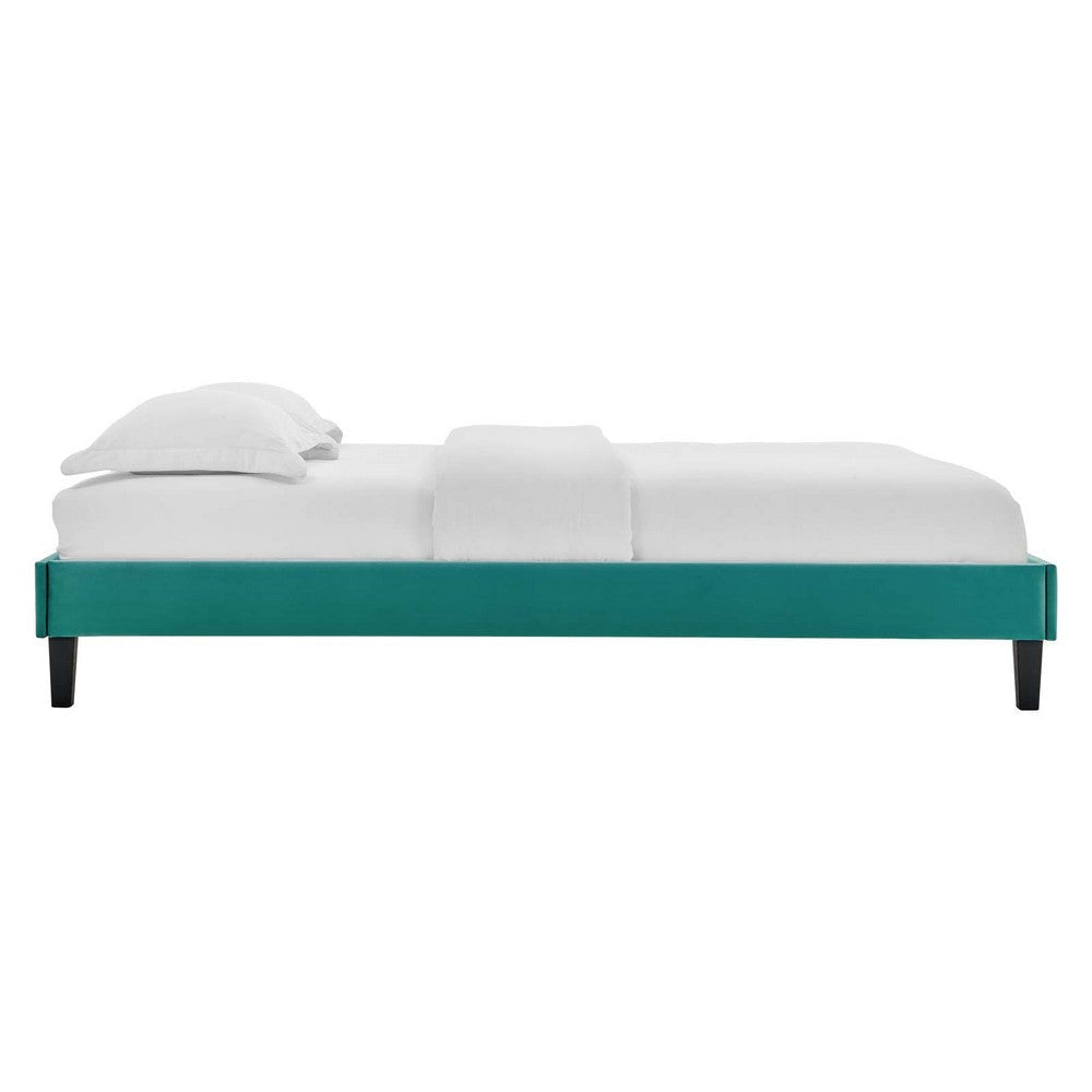 Modway Elise Channel Tufted Performance Velvet Full Platform Bed in White with Black Wood Legs Twin Teal MDY-MOD-6876-TEA