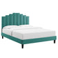 Modway Elise Channel Tufted Performance Velvet Full Platform Bed in White with Black Wood Legs, Twin, Teal