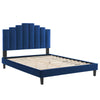 Modway Elise Channel Tufted Performance Velvet Full Platform Bed in White with Black Wood Legs King Navy MDY-MOD-6878-NAV