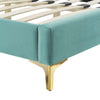 Modway Phillipa Performance Velvet Platform Bed with Gold Legs King Mint MDY-MOD-6928-MIN