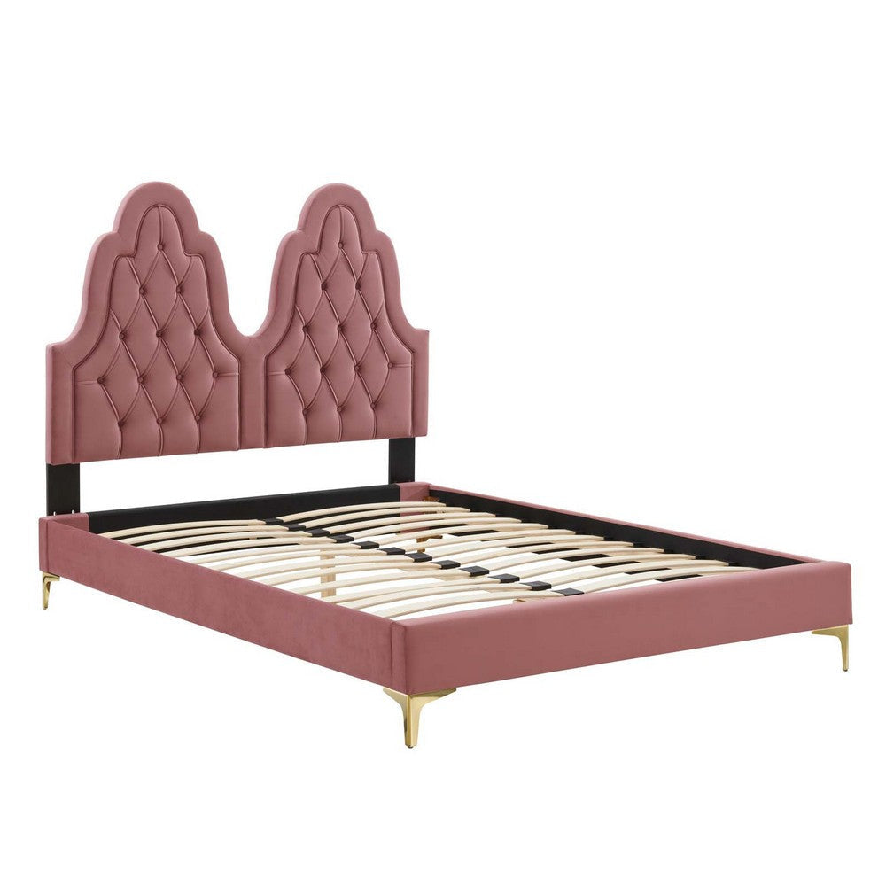 Modway Alexandria Tufted Performance Velvet Platform Bed with Gold Legs Twin Dusty Rose MDY-MOD-6931-DUS