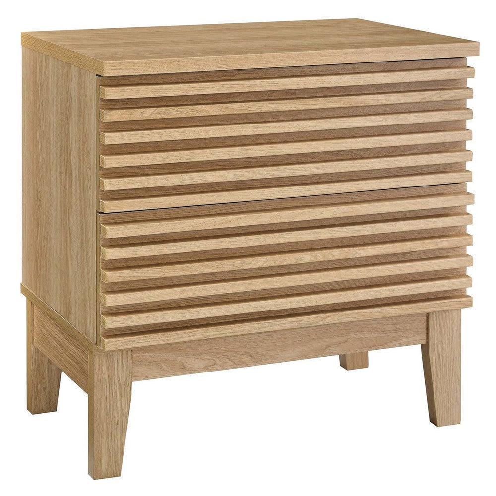 Modway Render Two-Drawer Particleboard Wood Nightstand in Oak