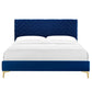 Modway MOD-6977-NAV Leah Chevron Tufted Performance Velvet Queen Platform Bed Navy MDY-MOD-6977-NAV