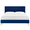 Modway MOD-6977-NAV Leah Chevron Tufted Performance Velvet Queen Platform Bed Navy MDY-MOD-6977-NAV