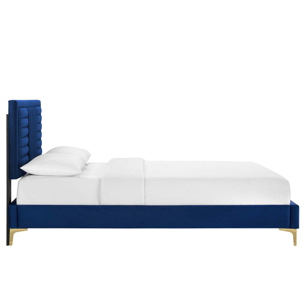 Modway Sofia Channel Tufted Performance Velvet Queen Platform Bed in Navy MDY-MOD-6979-NAV