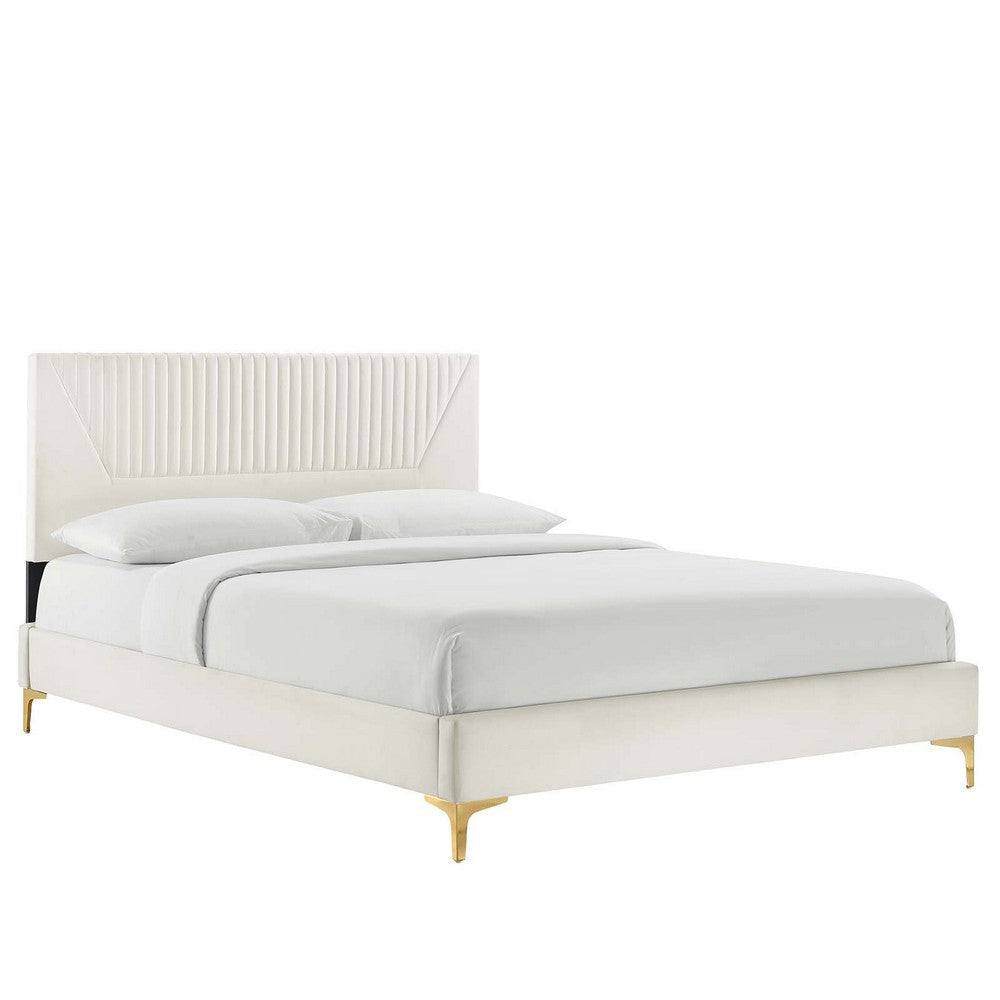 Modway Yasmine Channel Tufted Performance Velvet Queen Platform Bed in White