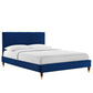 Modway MOD-6981-NAV Leah Chevron Tufted Performance Velvet Twin Platform Bed, Navy