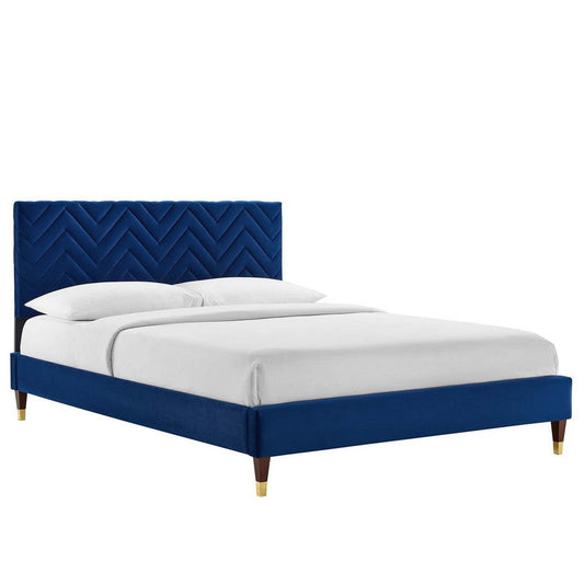 Modway MOD-6993-NAV Leah Chevron Tufted Performance Velvet Full Platform Bed, Navy