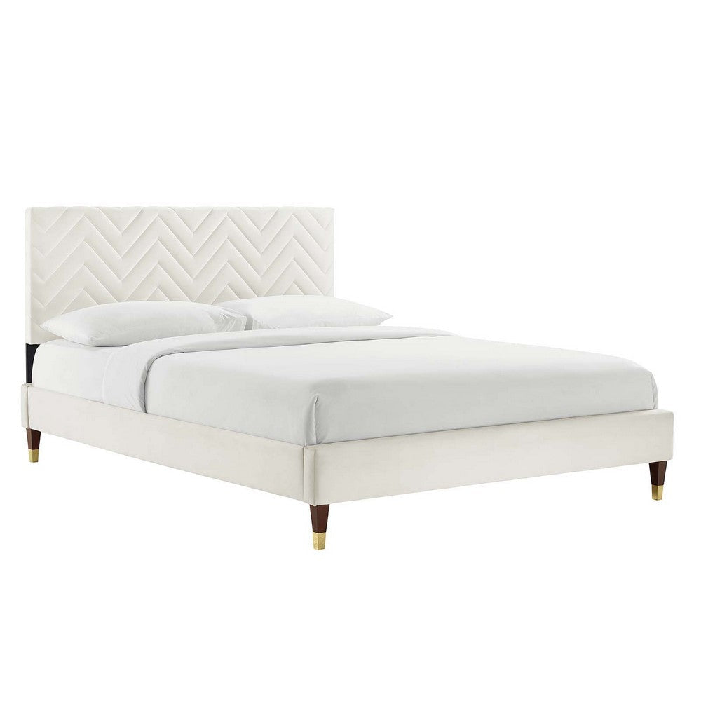 Modway MOD-6993-WHI Leah Chevron Tufted Performance Velvet Full Platform Bed, White