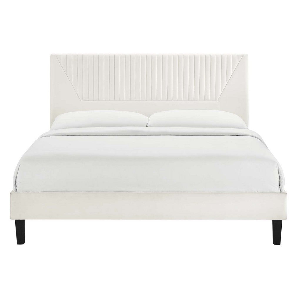 Modway Yasmine Channel Tufted Performance Velvet Full Platform Bed in White MDY-MOD-7000-WHI