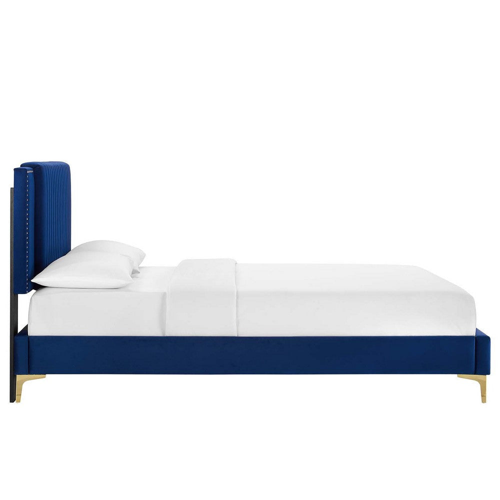 Modway Zahra Channel Tufted Performance Velvet Full Platform Bed in Navy MDY-MOD-7002-NAV