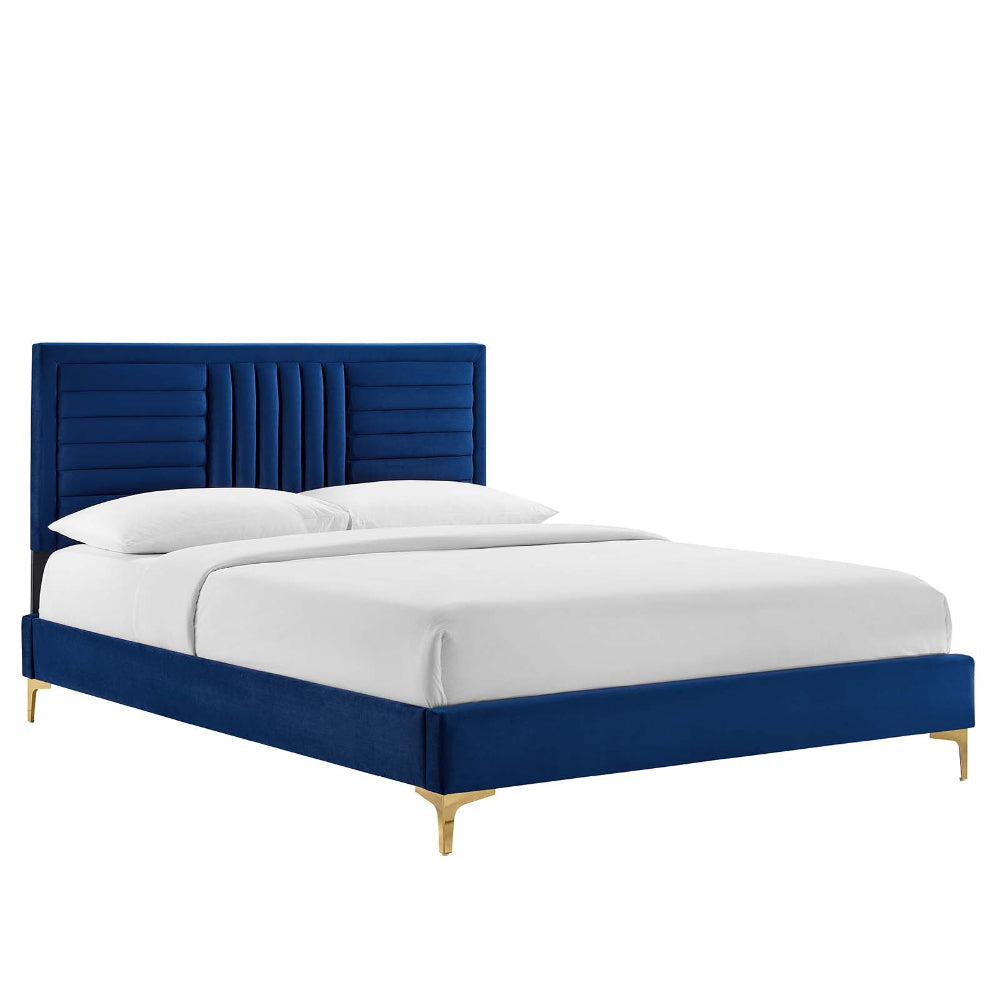 Modway Sofia Channel Tufted Performance Velvet Full Platform Bed in Navy