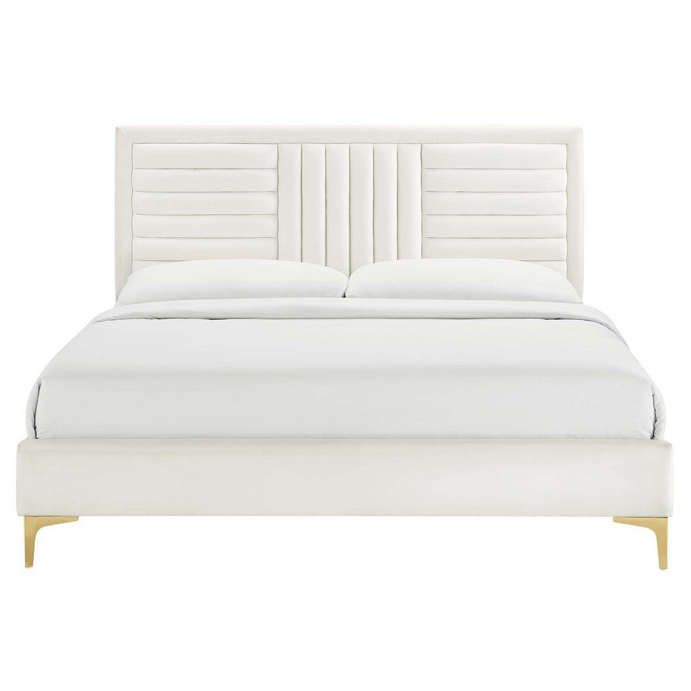 Modway Sofia Channel Tufted Performance Velvet Full Platform Bed in White MDY-MOD-7003-WHI