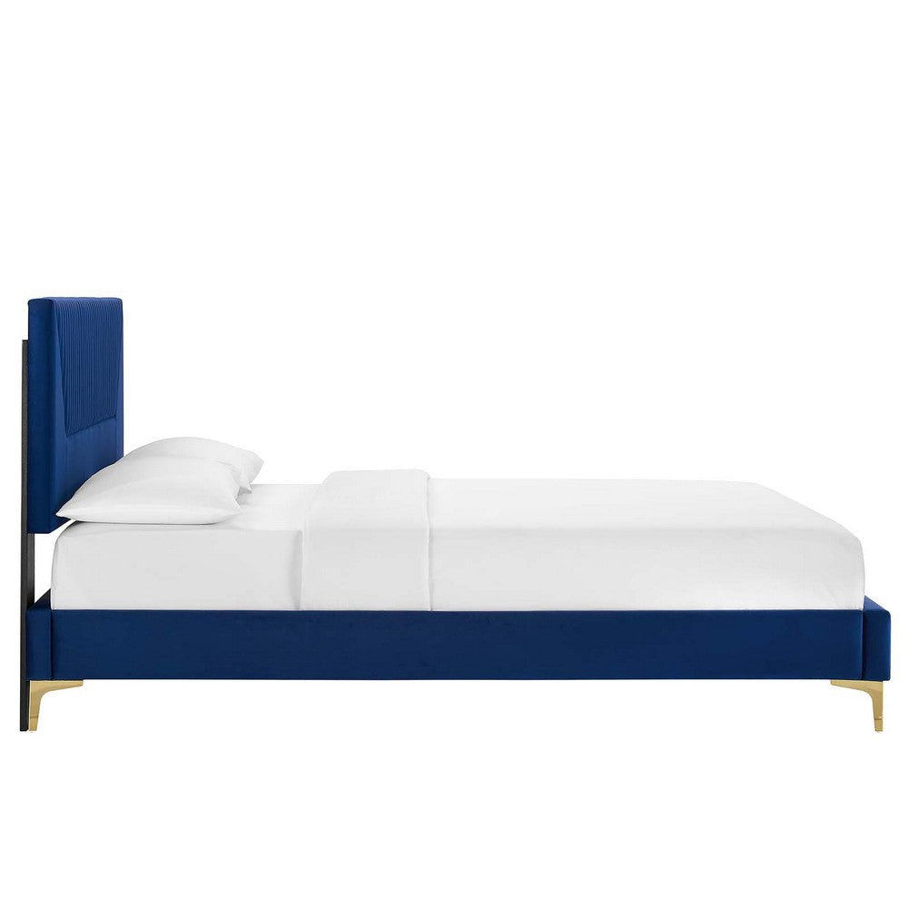 Modway Yasmine Channel Tufted Performance Velvet Full Platform Bed in Navy MDY-MOD-7004-NAV