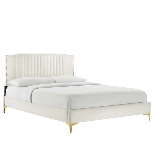 Modway Zahra Channel Tufted Performance Velvet King Platform Bed in White