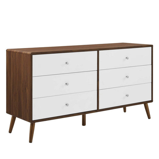 Modway Transmit Mid-Century Modern 60’’ Wood Dresser in Walnut White MDY-MOD-7022-WAL-WHI