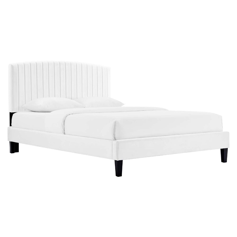 Modway Alessi Performance Velvet Platform Bed, Twin, White