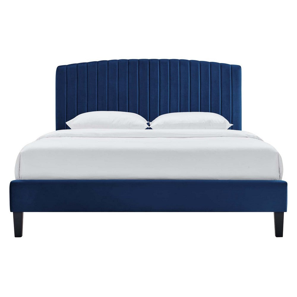 Modway Alessi Performance Velvet King Platform Bed in Navy MDY-MOD-7045-NAV