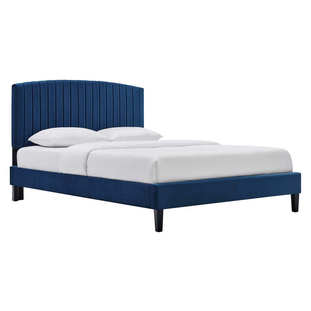 Modway Alessi Performance Velvet King Platform Bed in Navy MDY-MOD-7045-NAV